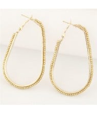 Mini Beads Rimmed Golden Waterdrop Shape Fashion Ear Clips - Golden