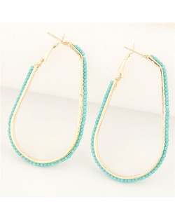 Mini Beads Rimmed Golden Waterdrop Shape Fashion Ear Clips - Teal
