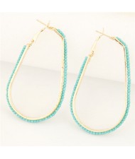 Mini Beads Rimmed Golden Waterdrop Shape Fashion Ear Clips - Teal