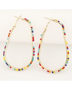 Mini Beads Rimmed Golden Waterdrop Shape Fashion Ear Clips - Multicolor