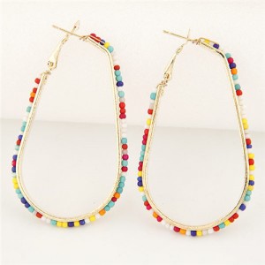 Mini Beads Rimmed Golden Waterdrop Shape Fashion Ear Clips - Multicolor