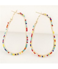 Mini Beads Rimmed Golden Waterdrop Shape Fashion Ear Clips - Multicolor
