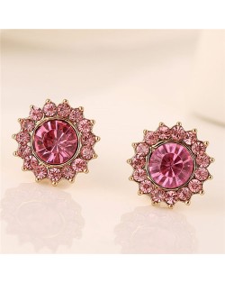 Korean Sweet Fashion Rhinestone Embedded Pinky Flower Ear Studs