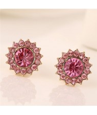 Korean Sweet Fashion Rhinestone Embedded Pinky Flower Ear Studs