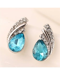 Korean Fashion Ocean Blue Rhinestone Inlaid Angel Tears Design Ear Studs