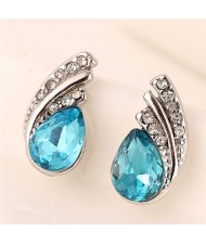 Korean Fashion Ocean Blue Rhinestone Inlaid Angel Tears Design Ear Studs