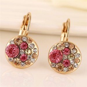 Assorted Rhinestones Inlaid Flowers Cluster Design Golden Fashion Ear Clips