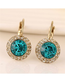 Green Gem Embedded Elegant Round Shape Fashion Ear Clips