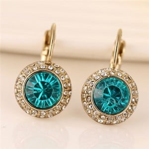 Green Gem Embedded Elegant Round Shape Fashion Ear Clips