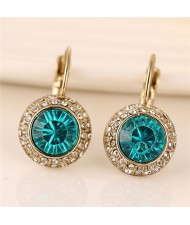 Green Gem Embedded Elegant Round Shape Fashion Ear Clips