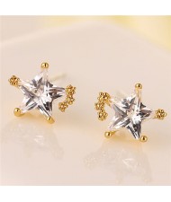 Korean Style Cubic Zirconia Shining Star Fashion Ear Studs - Golden