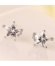 Korean Style Cubic Zirconia Shining Star Fashion Ear Studs - Silver