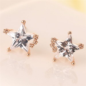 Korean Style Cubic Zirconia Shining Star Fashion Ear Studs - Rose Gold