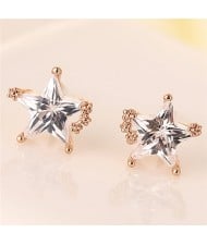 Korean Style Cubic Zirconia Shining Star Fashion Ear Studs - Rose Gold