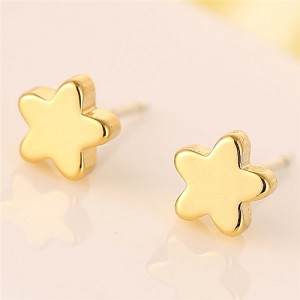 Korean Fashion Mini Pentagram Copper Fashion Ear Studs - Golden