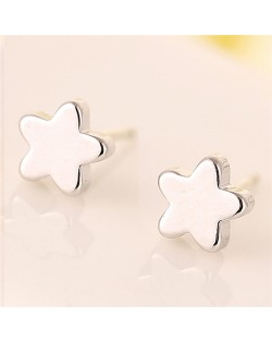 Korean Fashion Mini Pentagram Copper Fashion Ear Studs - Silver