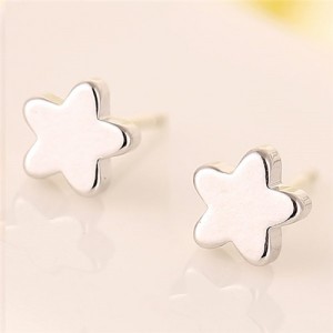 Korean Fashion Mini Pentagram Copper Fashion Ear Studs - Silver