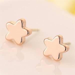 Korean Fashion Mini Pentagram Copper Fashion Ear Studs - Rose Gold