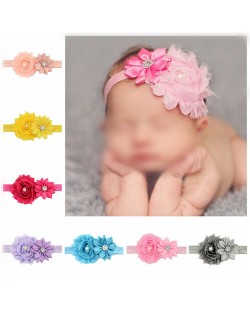 (12 pcs Per Unit) Dual Flowers Decorated Toddler Fashion Hair Band