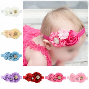(8 pcs Per Unit) Rhinestone Inlaid Triple Roses Baby Fashion Hair Band