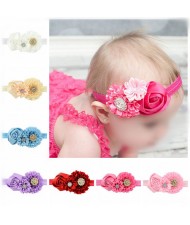 (8 pcs Per Unit) Rhinestone Inlaid Triple Roses Baby Fashion Hair Band