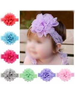 (12 pcs Per Unit) Big Chiffon Flower Attached Baby Fashion Lace Hair Band