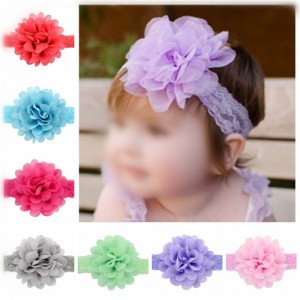 (12 pcs Per Unit) Big Chiffon Flower Attached Baby Fashion Lace Hair Band