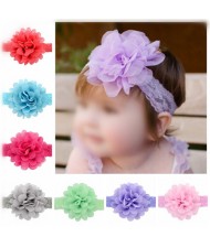(12 pcs Per Unit) Big Chiffon Flower Attached Baby Fashion Lace Hair Band