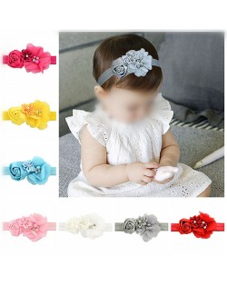 (12 pcs Per Unit) Chiffon Flowers Cluster Baby Fashion Hair Band