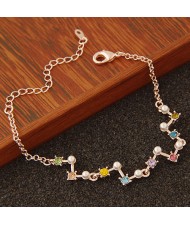 Sweet Colorful Rhinestone and Pearl Inlaid Unique Golden Fashion Bracelet