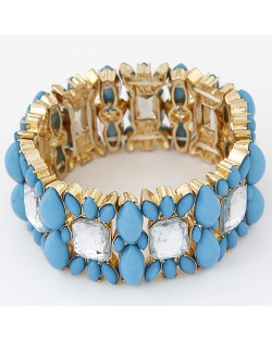 Blue and Transparent Resin Gems Inlaid Elastic Fashion Bracelet