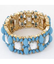 Blue and Transparent Resin Gems Inlaid Elastic Fashion Bracelet