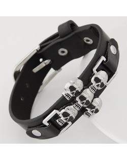 Skulls Decoration Design Punk Fashion Leather Bracelet