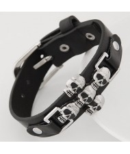 Skulls Decoration Design Punk Fashion Leather Bracelet