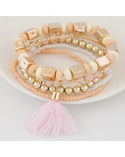 Bohemian Multi-layer Fashion Mini Beads Costume Fashion Bracelet - Light Orange