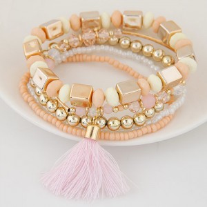Bohemian Multi-layer Fashion Mini Beads Costume Fashion Bracelet - Light Orange