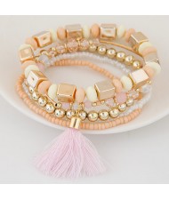 Bohemian Multi-layer Fashion Mini Beads Costume Fashion Bracelet - Light Orange