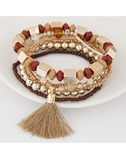 Bohemian Multi-layer Fashion Mini Beads Costume Fashion Bracelet - Brown