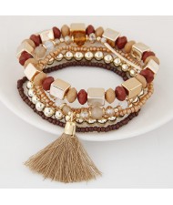 Bohemian Multi-layer Fashion Mini Beads Costume Fashion Bracelet - Brown
