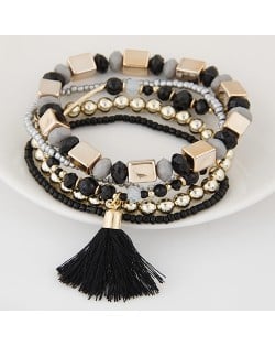 Bohemian Multi-layer Fashion Mini Beads Costume Fashion Bracelet - Black