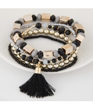 Bohemian Multi-layer Fashion Mini Beads Costume Fashion Bracelet - Black