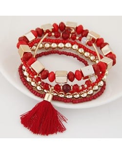 Bohemian Multi-layer Fashion Mini Beads Costume Fashion Bracelet - Red