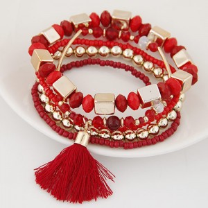 Bohemian Multi-layer Fashion Mini Beads Costume Fashion Bracelet - Red