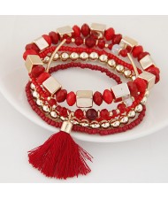 Bohemian Multi-layer Fashion Mini Beads Costume Fashion Bracelet - Red