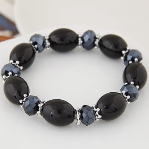 Rhinestone and Crystal Candy Shape Beads Fashion Bracelet - Black