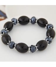 Rhinestone and Crystal Candy Shape Beads Fashion Bracelet - Black