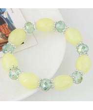 Rhinestone and Crystal Candy Shape Beads Fashion Bracelet - Light Yellow