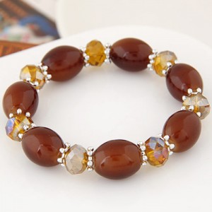 Rhinestone and Crystal Candy Shape Beads Fashion Bracelet - Brown