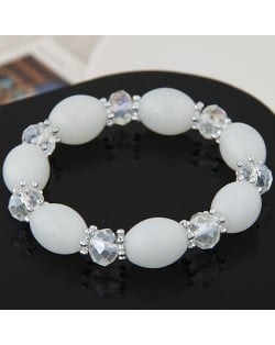 Rhinestone and Crystal Candy Shape Beads Fashion Bracelet - White