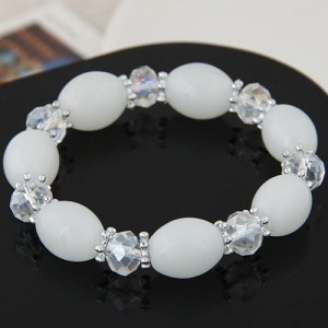 Rhinestone and Crystal Candy Shape Beads Fashion Bracelet - White